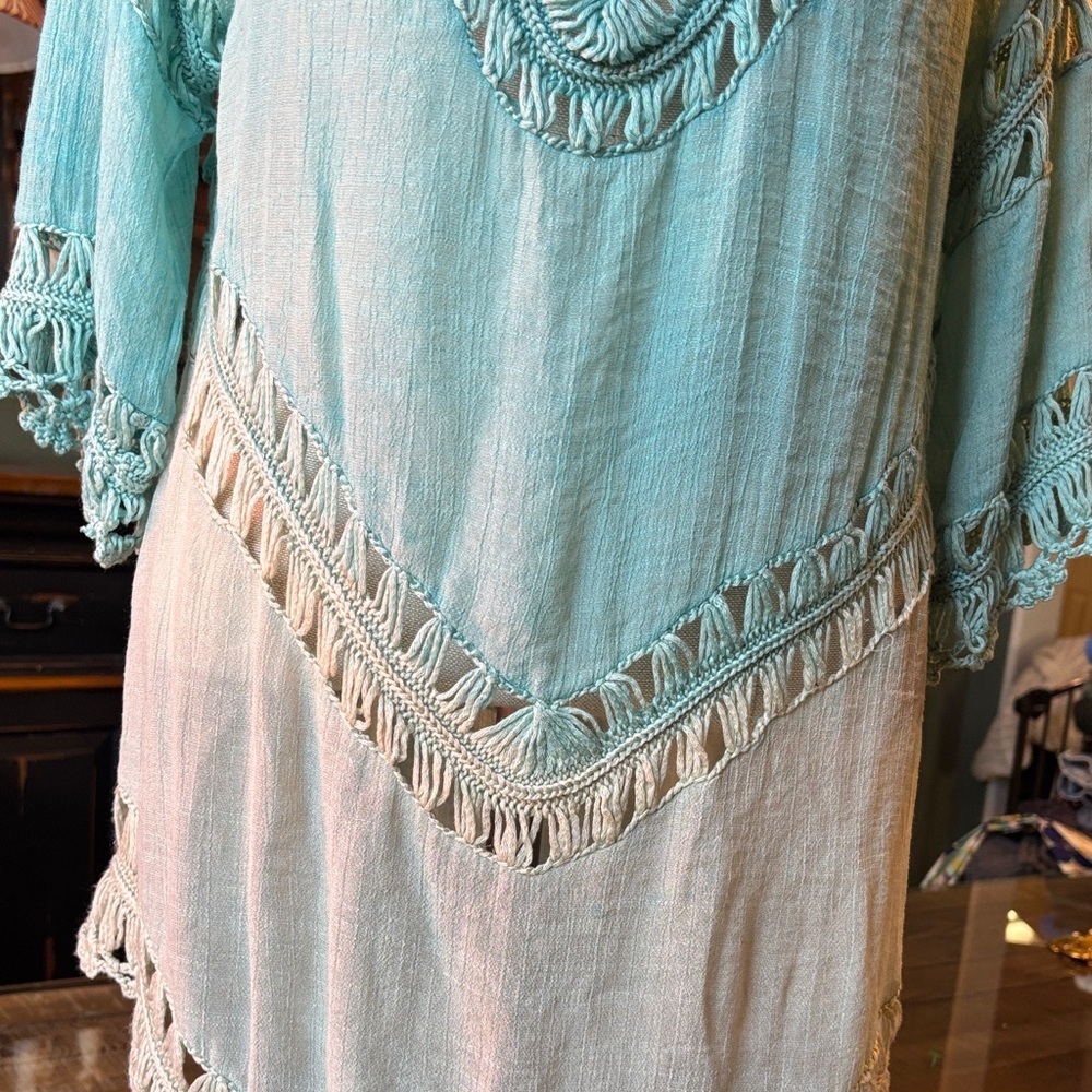 Boho Teal ombré Crochet Tunic - Picture 9 of 12